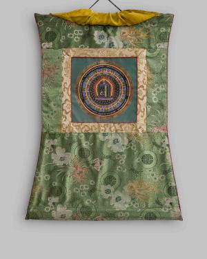Genuine Kalachakra Mantra Mandala | With Exquisite Green Brocade | Tibetan Thangka Painting